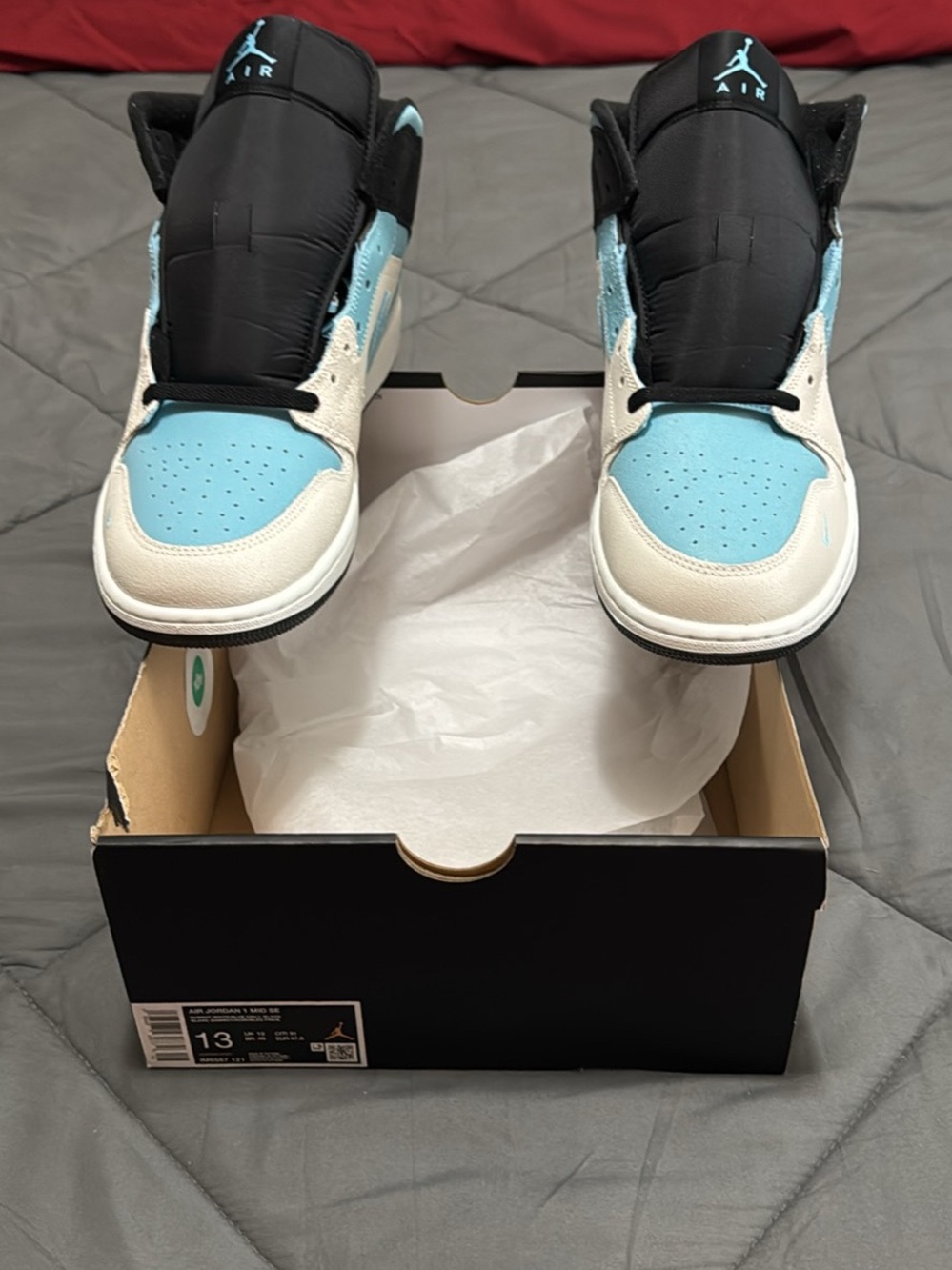 Air Jordan 1 Mid “ Blue Chill “High-Top Sneakers in Light Blue, Black and White